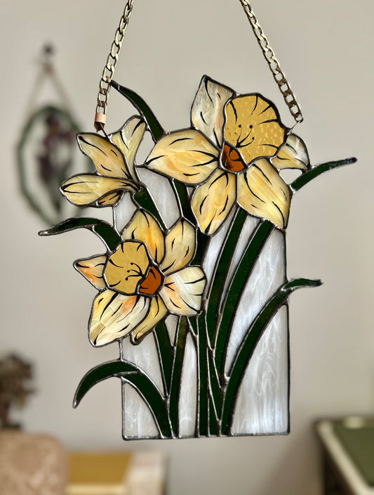 First to Bloom - Daffodil Stained Glass Panel