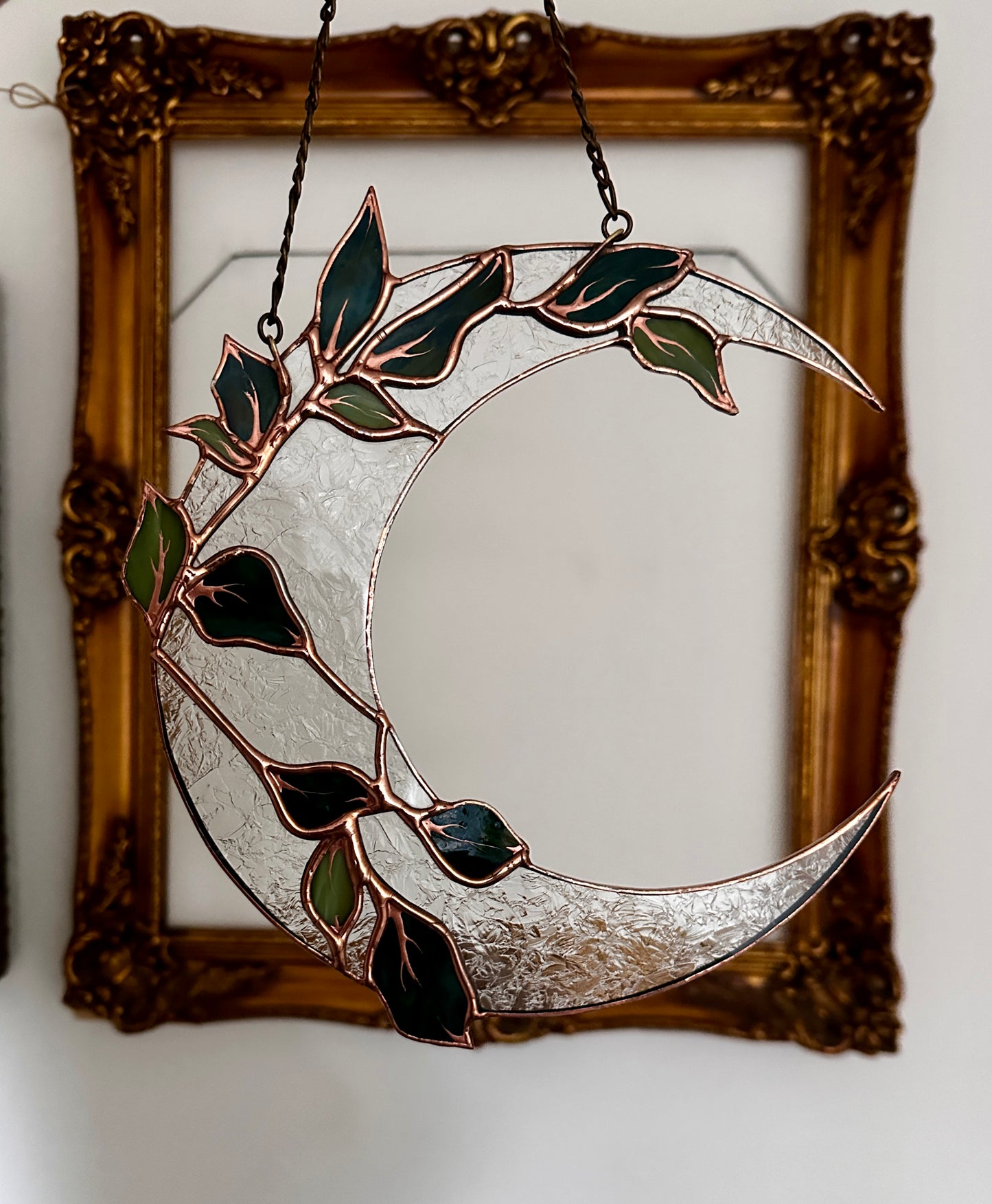 Evergreen Crescent - Stained Glass Botanical Moon Suncatcher