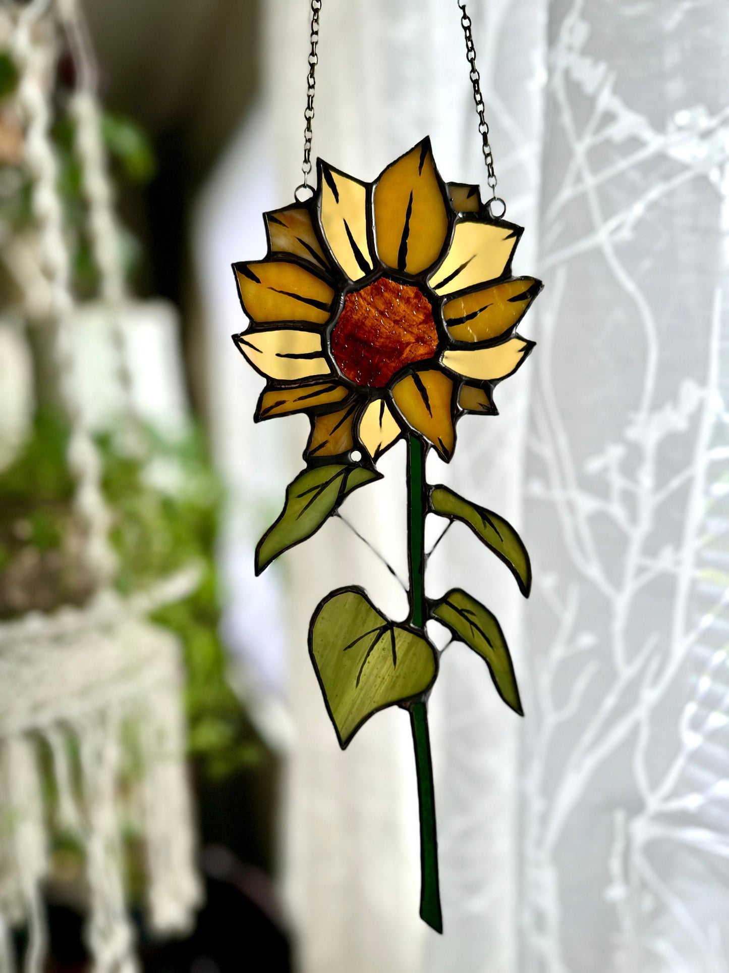 Solar Reverie - Stained Glass Sunflower Botanical Suncatcher