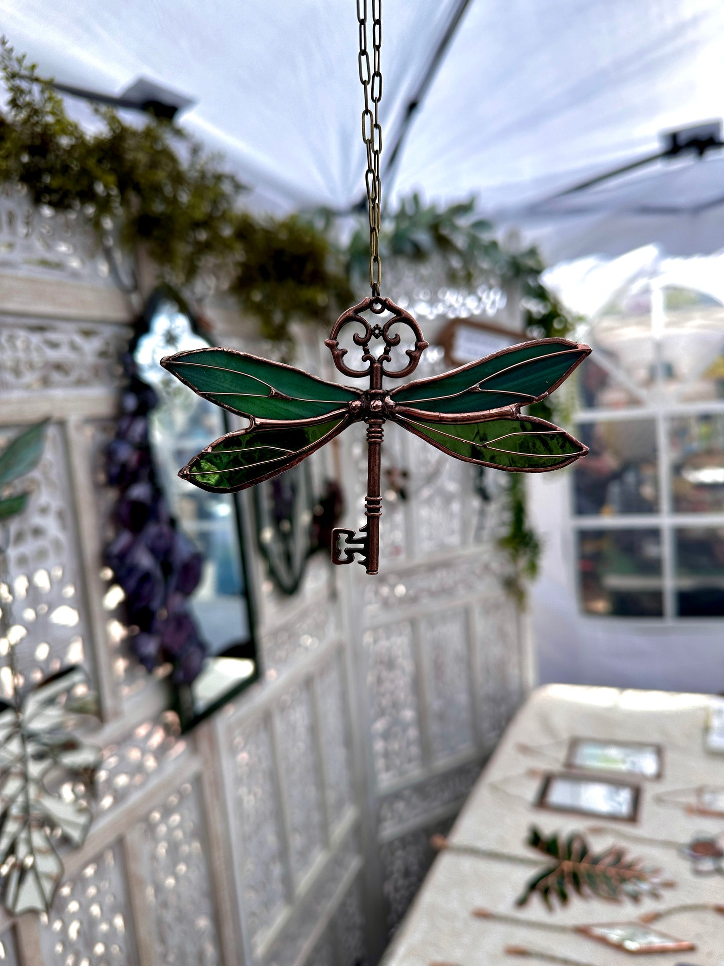 Wired Wings - Stained Glass Dragonfly Key Sun Catcher