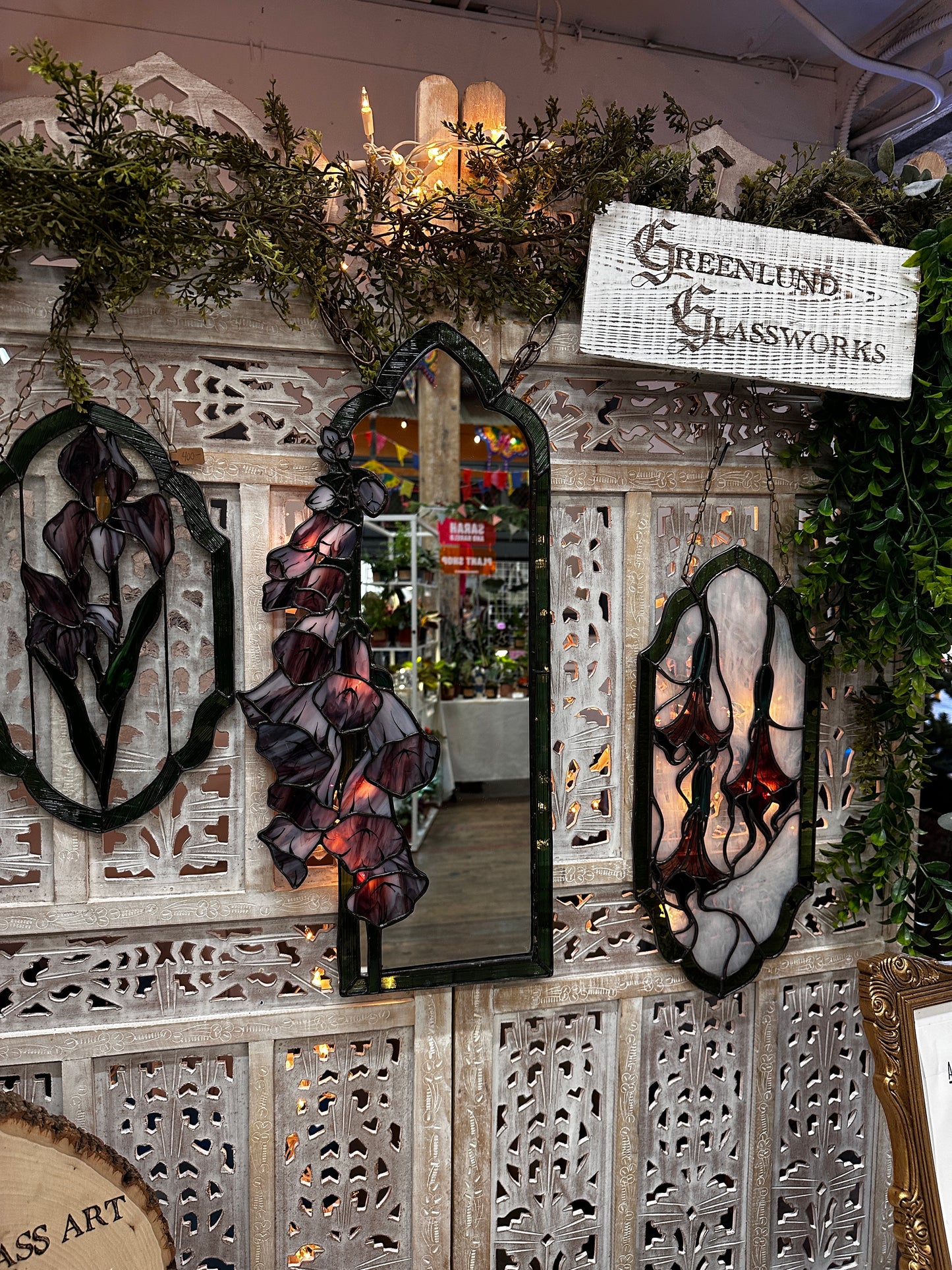 Gaze Between the Veil - Stained Glass Foxglove Mirror