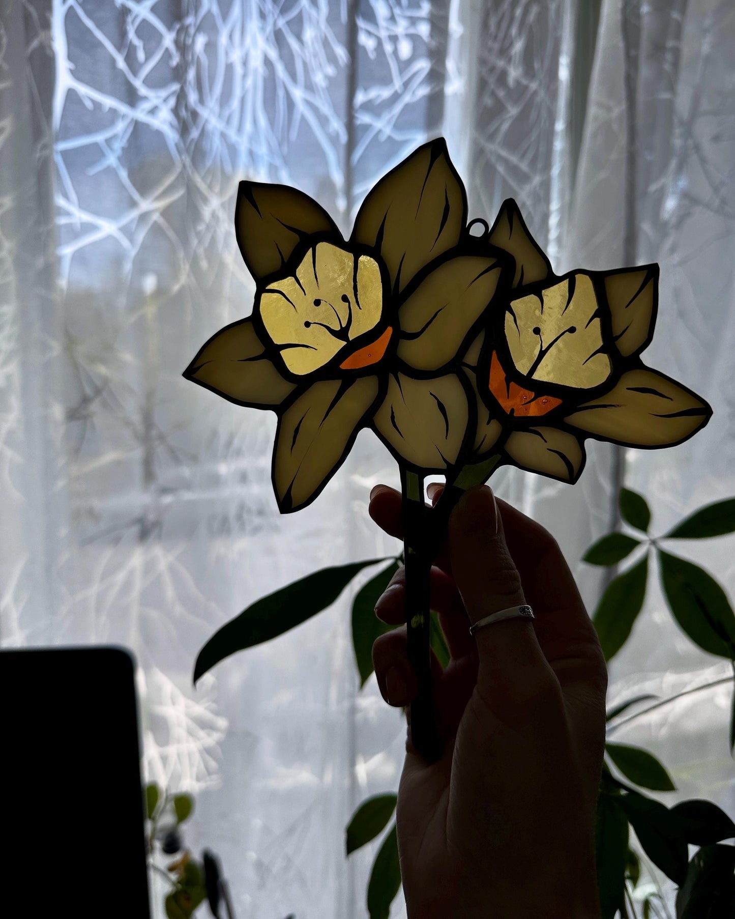 Little Herald - Stained Glass Daffodil Botanical Suncatcher
