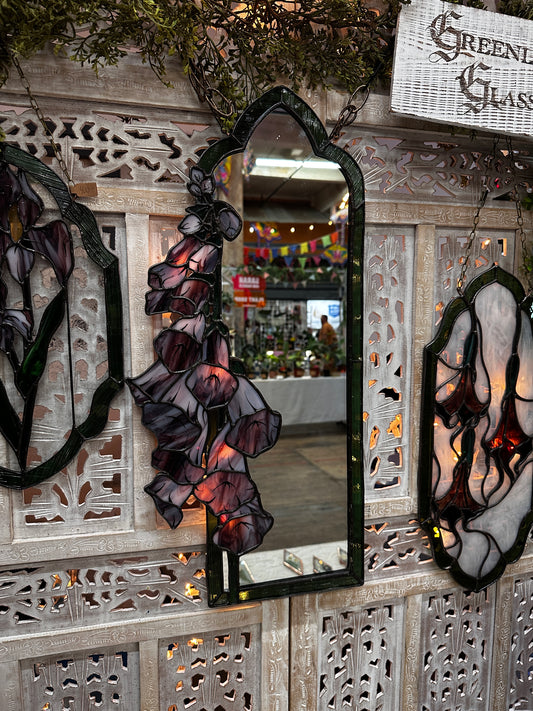 Gaze Between the Veil - Stained Glass Foxglove Mirror