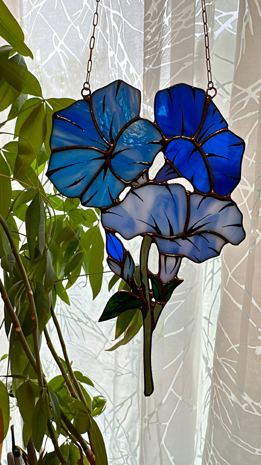 Of Morning and Memory - Stained Glass Morning Glory Suncatcher