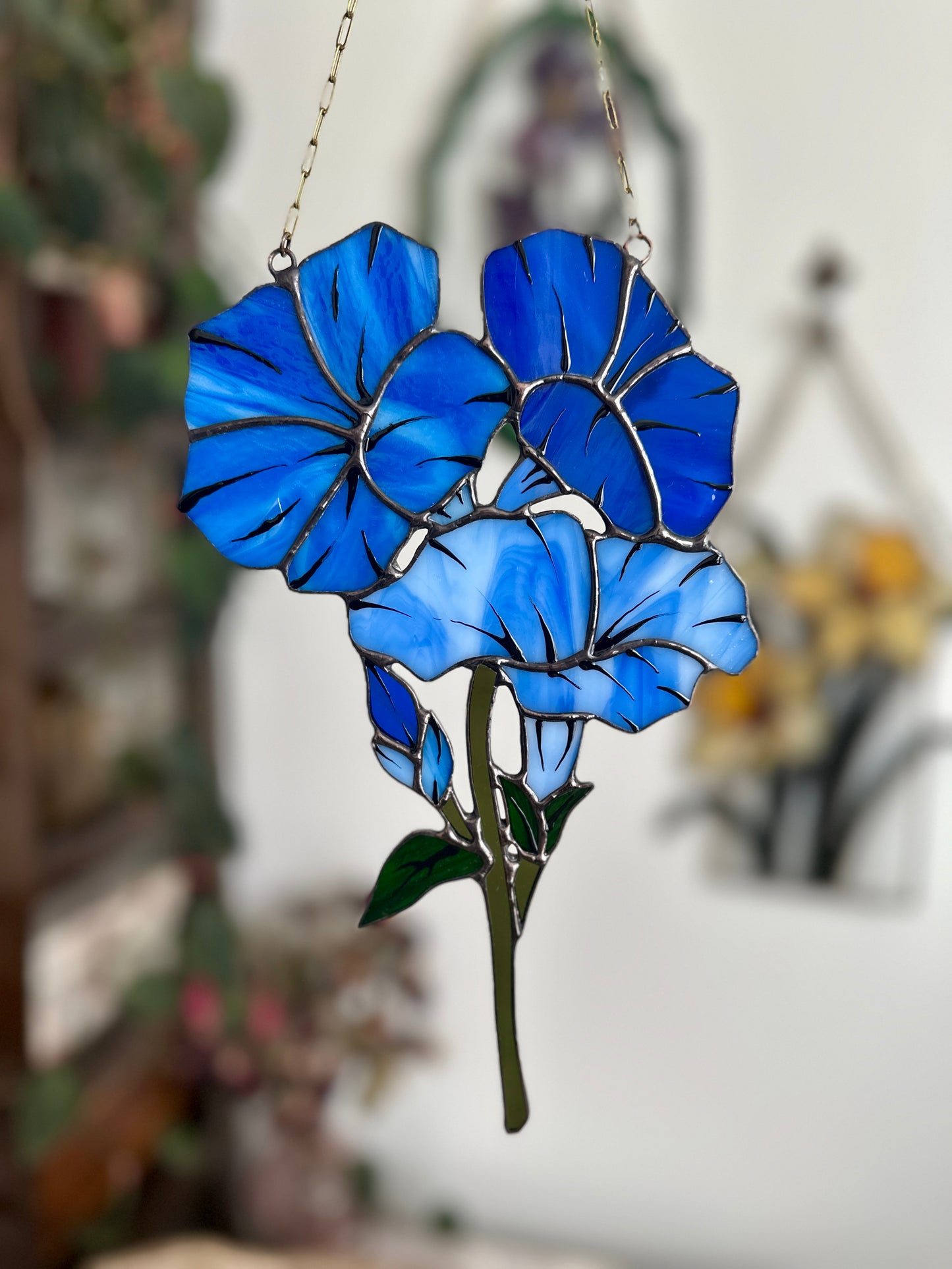 Of Morning and Memory - Stained Glass Morning Glory Suncatcher