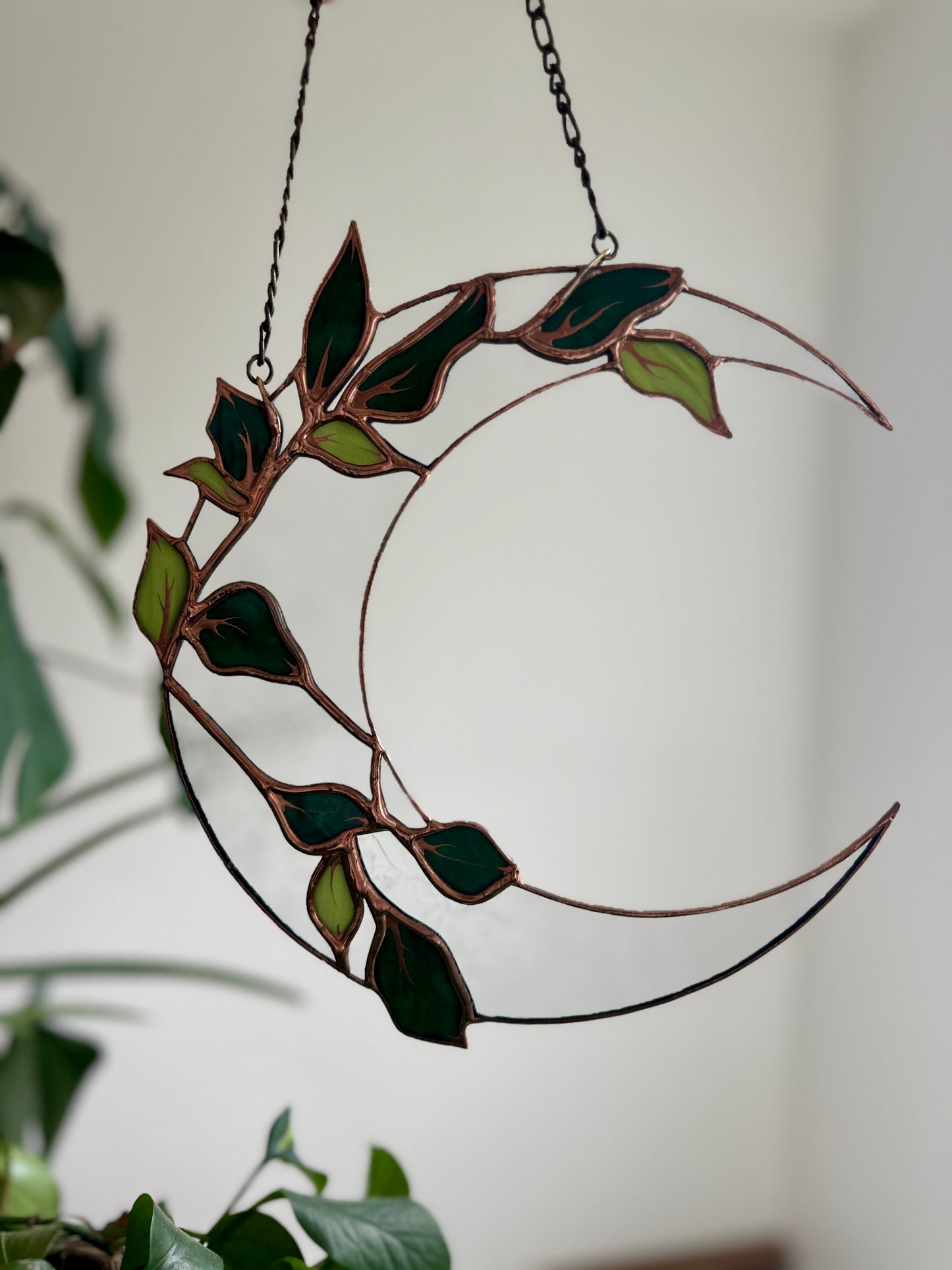 Evergreen Crescent - Stained Glass Botanical Moon Suncatcher