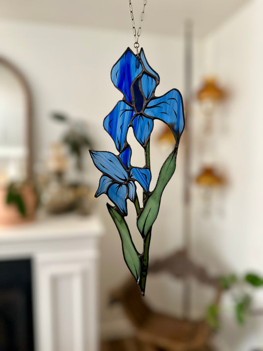 Cobalt Between Worlds - Stained Glass Iris Sun Catcher