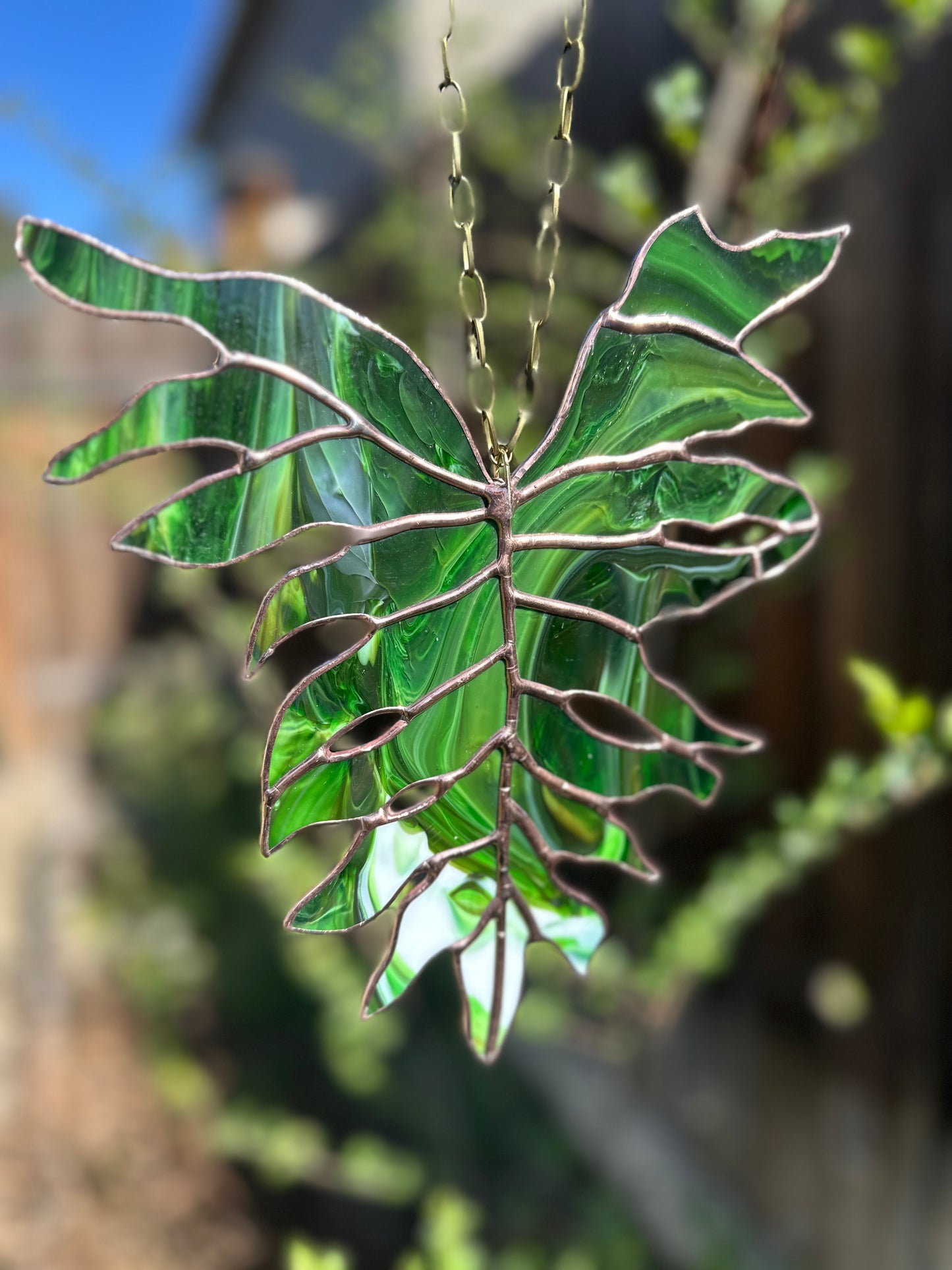 In Transition - Stained Glass Philodendron Selloum Botanical Leaf Sun Catcher