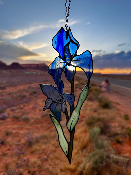 Cobalt Between Worlds - Stained Glass Iris Sun Catcher