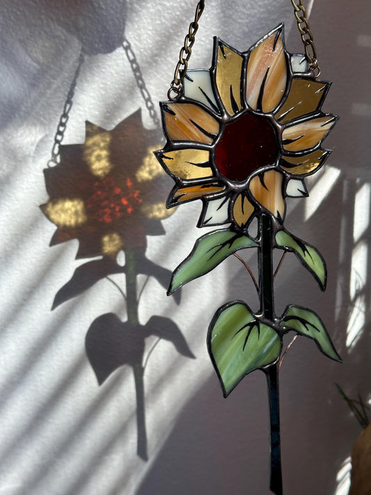 Solar Reverie - Stained Glass Sunflower Botanical Suncatcher