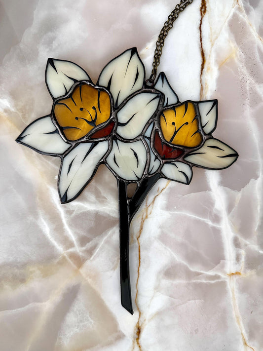 Little Herald - Stained Glass Daffodil Botanical Suncatcher