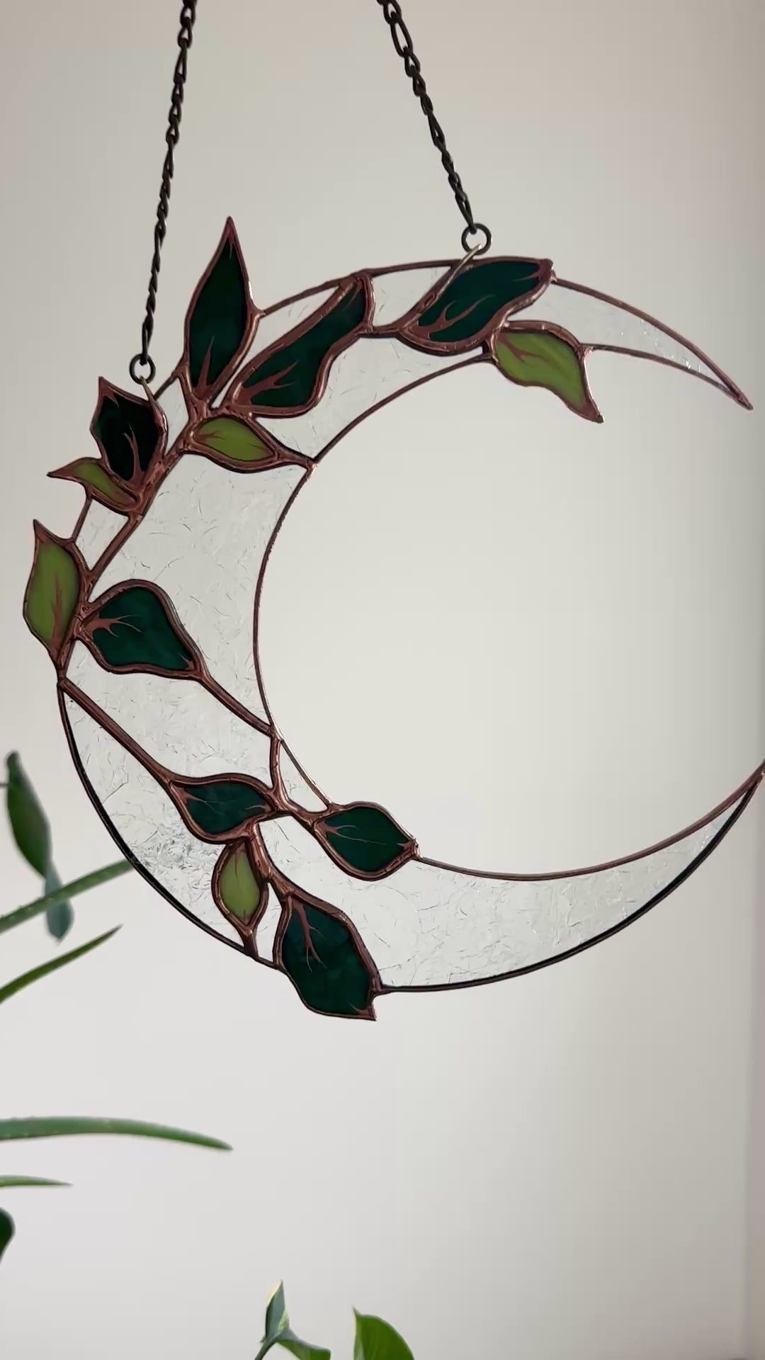 Evergreen Crescent - Stained Glass Botanical Moon Sun Catcher