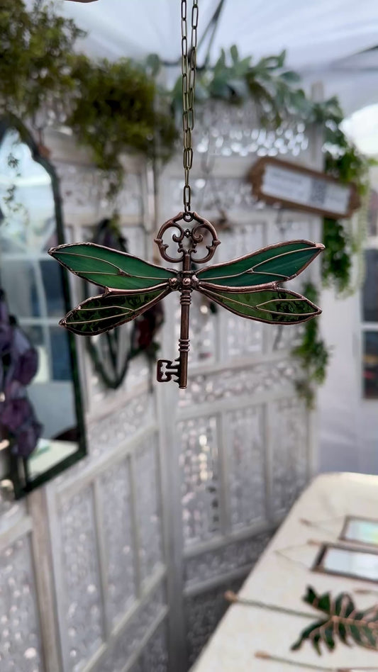 Wired Wings - Stained Glass Dragonfly Key Sun Catcher